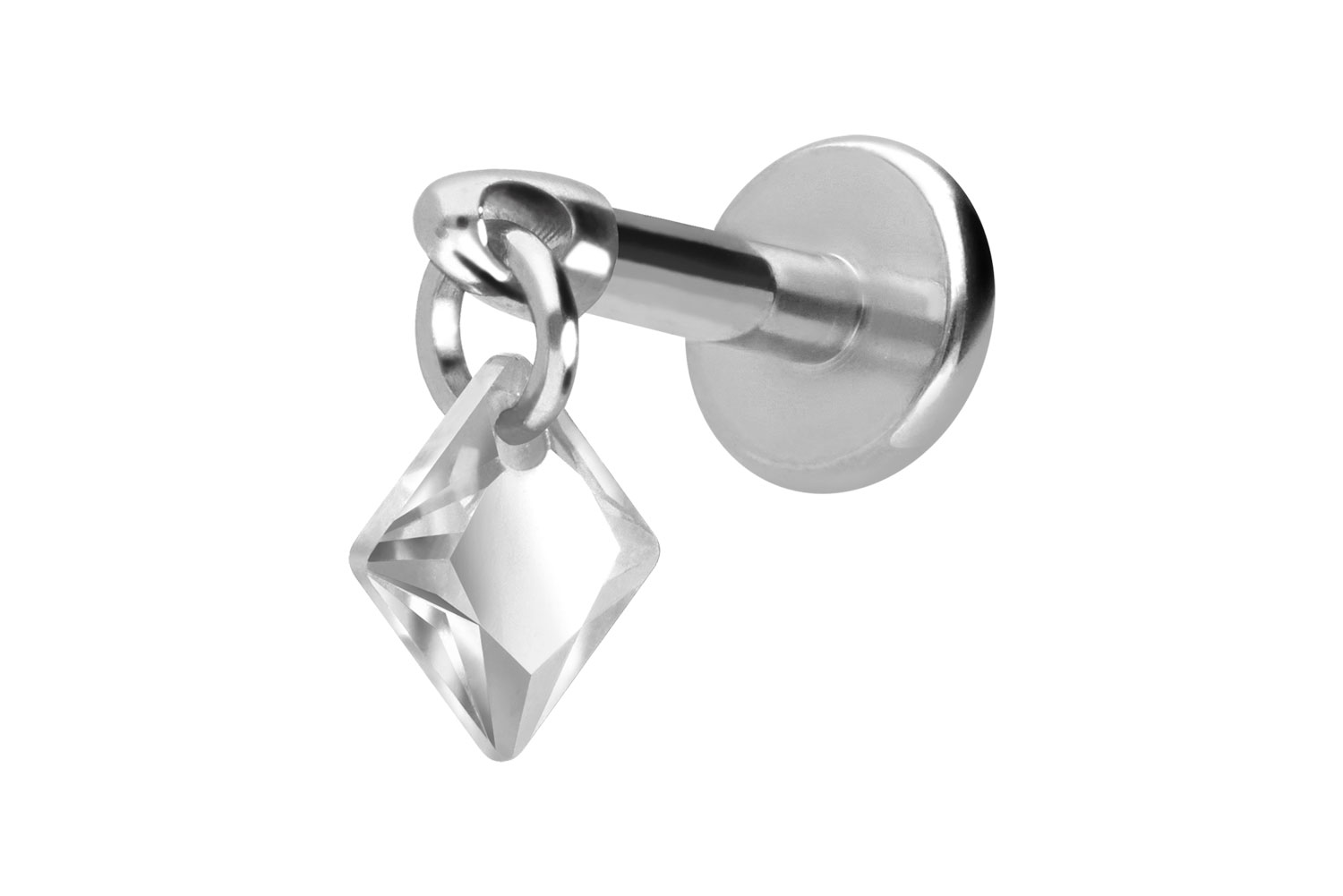 Titan Labret Piercing mit Innengewinde KRISTALLQUADRAT